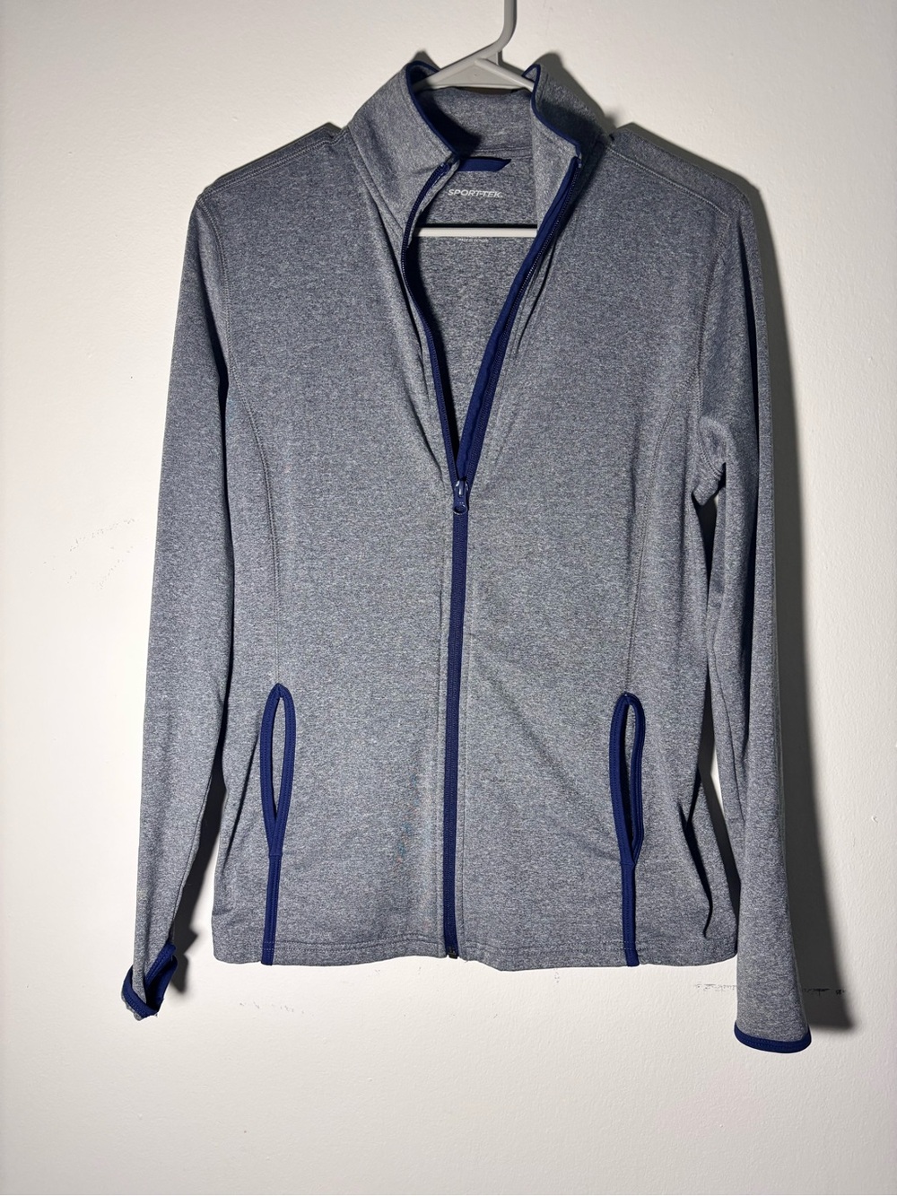 Sport-Tek Heather Gray Full-Zip Jacket with Navy Trim